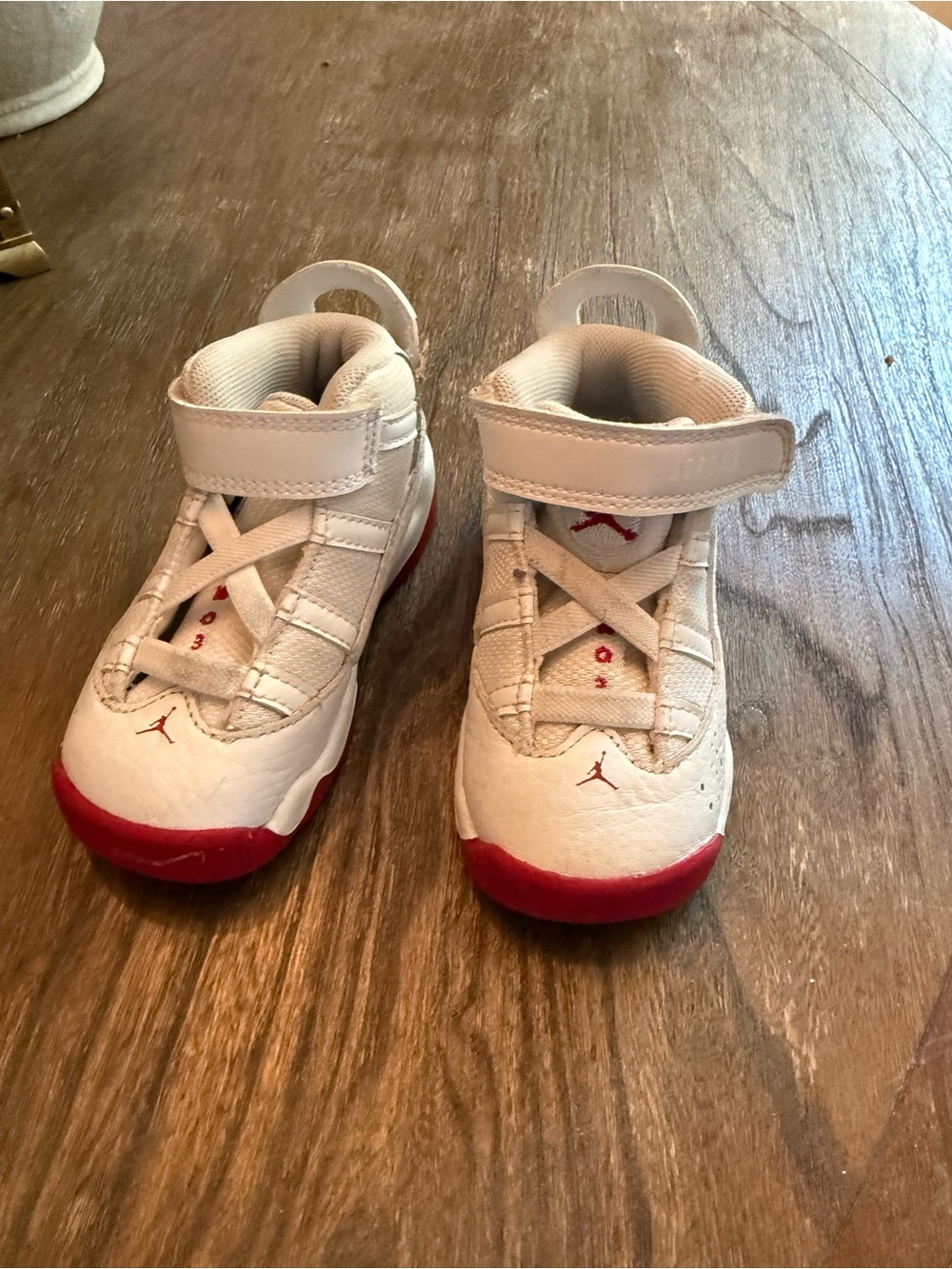 Jordan 6 rings Kids White and Red High-Top Sneakers. Size 6 toddler
